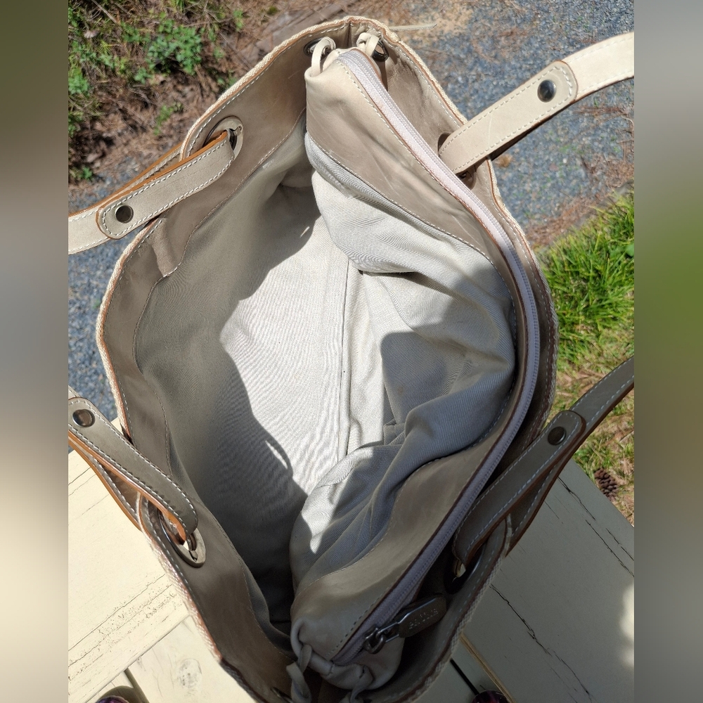 Prune Logo Print Soft Cream/Tan Canvas & Tan Leather Trim Shoulder Bag - Picture 14 of 15